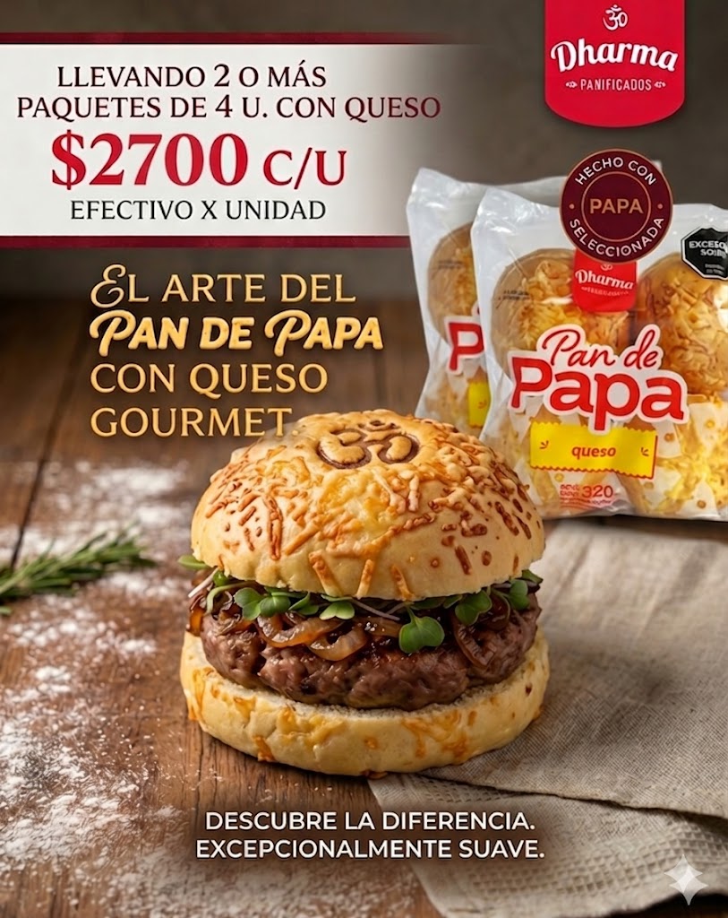 PAN HAMBURGUESA DE PAPA DHARMA C/QUESO 320GR